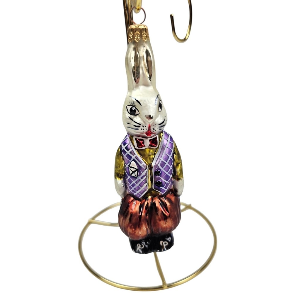 Vtg Christopher Radko Hand Painted Blown Glass Billy Bunny 1996 Retired Ornament
